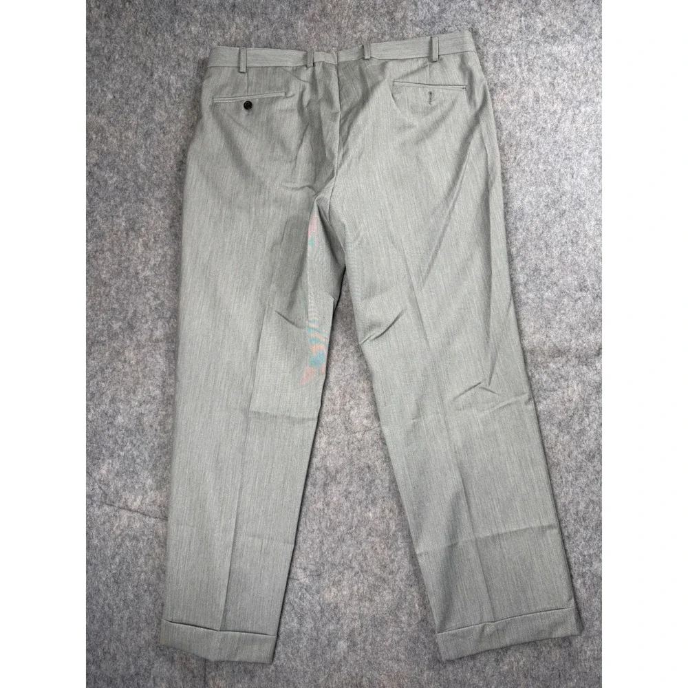 Chaps Dress Pants Mens 38x30 Gray Poly Rayon Pleated Cuffed Classic Professional
